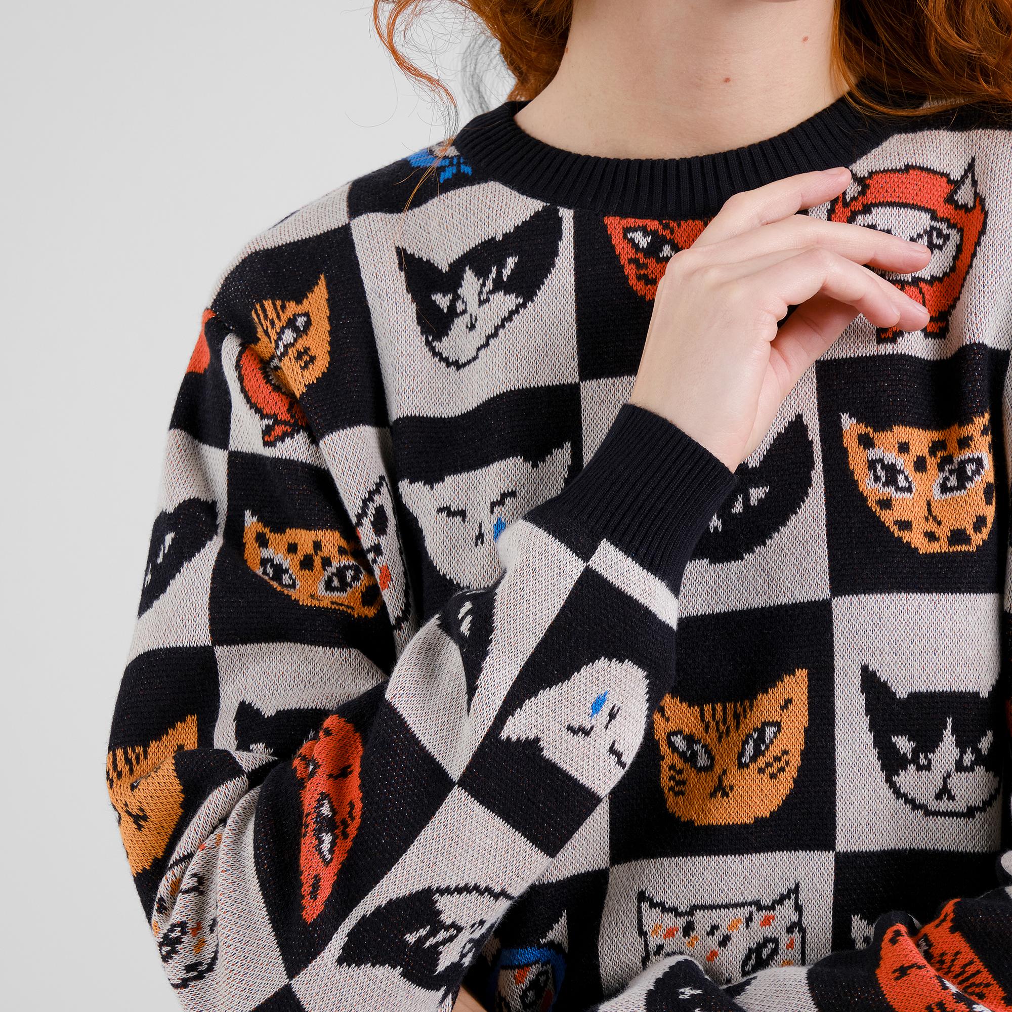 Dedicated Arendal Cat Bingo Multi Color Damen Strickpullover schwarz